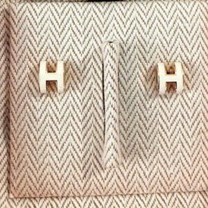NIB Hermes Mini Pop H Earrings Blanc/Rose Gold